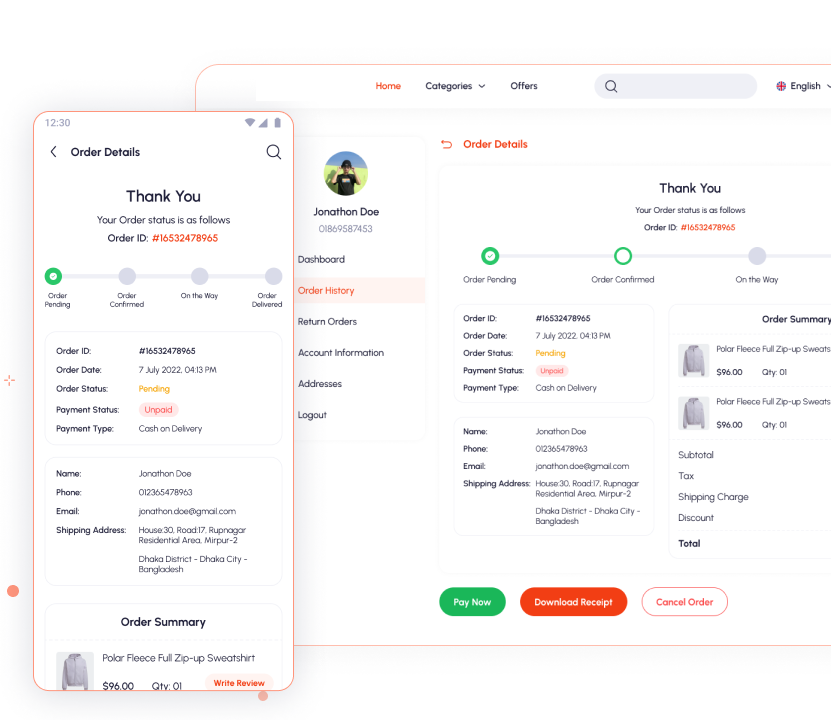 Order details and tracking
